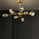 6/9/12 Heads Branching Chandelier Postmodern Gold Cut Crystal Hanging Light Fixture for Dining Room