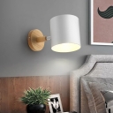 Single Bedside Rotatable Reading Wall Light Nordic White and Wood Wall Lamp with Bias-Cut Bottle/Bell/Cylinder Metal Shade