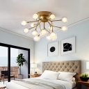 Leaf/Bubble Ceiling Mount Lamp Modern Metal 9/15 Heads Bedroom Semi Flush Mount Light in Black/Gold