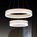 Acrylic Dual Ring Pendant Chandelier Modern 2 Heads White LED Hanging Light over Dining Table