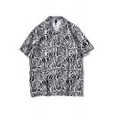 Trendy Men's Shirt All over Zebra Pattern Button-down Spread Collar Short Sleeves Loose Fitted Shirt