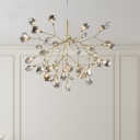 Circle/Branch Bedroom Suspension Pendant Smoke Grey/Clear Glass 36/45/54 Lights Postmodern Chandelier in Black/Gold