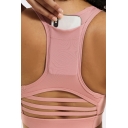 Sexy Solid Color Pocket Cut Out Back Scoop Neck Fitted Crop Yoga Tank for Girls
