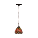 Dragonfly Patterned Glass Red Drop Lamp Bell Shaped Single Tiffany Hanging Pendant Light