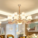 6/8/15-Bulb Milky Glass Chandelier Modern Gold 1/2-Tier Flared Living Room Ceiling Pendant Light