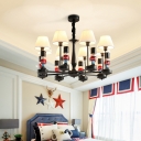 White Cone Chandelier Cartoon 5/6/8-Bulb Fabric Hanging Lamp with Toy Soldier Decoration