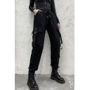 Girls Black Pants Drawstring Waist Flap Pockets Ankle Relaxed Fit Hip Hop Pants