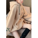 Fancy Women's Hoodie Fur Fleece Front Pocket Contrast Trim Long Sleeves Regular Fitted Drawstring Hooded Sweatshirt
