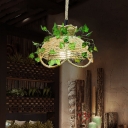 Country Style Scalloped Pendant Lighting 1-Light Hemp Rope Plant Ceiling Light in Beige