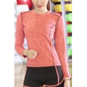 Gym Girls Tee Top Long Sleeve Crew Neck Contrast Stitch Slim Fit T Shirt