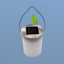 White Bucket Shaped Solar Pendant Simplicity Plastic LED Hanging Light Kit with Handle