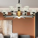 6/8/12-Head Living Room Chandelier Modernism Black Hanging Light with Round Beveled Crystal Shade