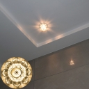 Balcony LED Flushmount Ceiling Lamp Minimalist Clear Flush Light with Floweret Crystal Shade, Warm/Natural/3 Color Light