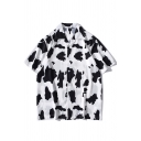 Stylish Men's Shirt Cow Skin Print Button Fly Spread Collar Short Sleeves Relaxed Fit Shirt