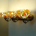 3 Lights Sunflower Wall Lighting Tiffany Yellow Handcrafted Stained Glass Wall Mounted Lamp for Bathroom