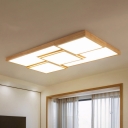 Small/Large Rectangle Acrylic Ceiling Lighting Nordic Wood LED Flush Mount with Checkered Design, Warm/White/3 Color Light