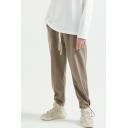 Fashion Mens Sweatpants Solid Color Drawstring Waist Ankle Tapered Fit Sweatpants