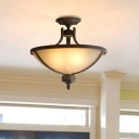 Classic Bowl Shaped Ceiling Light Fixture 3 Bulbs Frosted Glass Semi Flush Mount Lamp in Black-Brass