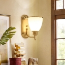Gold Single-Bulb Wall Sconce Minimalist Milky Glass Bell Wall Mounted Light for Bedroom