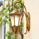 1-Light Trumpet Flared Sconce Lamp Country Black/Bronze Clear Textured Glass Wall Mount Light Fixture