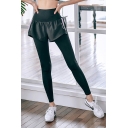 Womens Pants Stylish Mesh Patchwork Shorts Fake Two Pieces Contrast Side Slim Fitted Ankle Length Quick Dry Yoga Pants