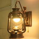 Nautical Mermaid Lantern Wall Sconce 1-Light Clear Glass Pull-Chain Wall Mounted Lamp in Black/Bronze/Copper