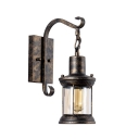 1 Head Lantern Wall Lamp Vintage Black/Bronze Transparent Glass Wall Light Fixture with Scroll Arm