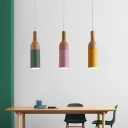 Wine Bottle Dining Room Drop Pendant Metallic 3-Head Macaron Style Hanging Ceiling Light in Wood
