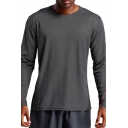 Basic Men's Tee Top Contrast Stitching Heathered Crew Neck Long-sleeved Regular Fitted T-Shirt