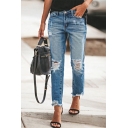 Womens Hot Fashion High Waist Distressed Pockets Light Wash Ankle Grazer Jeans