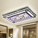 Purple Rectangle Ceiling Light Fixture Modern Stainless Steel LED Flush Mount with Carved Cloud/Honeycomb/Star Crystal Accent