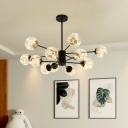 2-Tier Burst Ball Ceiling Light Contemporary Clear Glass 6/8/16-Bulb Living Room LED Chandelier in Black/Gold
