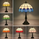 Handcrafted Grid Glass Scalloped Table Lamp Baroque 1 Head Beige/Red/Pink Night Light for Bedroom
