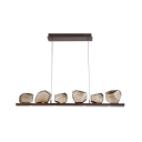 Gemstone Dining Room Island Light Amber Glass 6-Bulb Modern Hanging Lamp in Brown