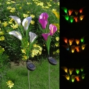 White/Yellow/Purple Calla Lily Ground Lamp Contemporary 4-Head Plastic Solar Stake Light Set, 1 Pc
