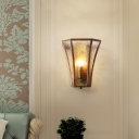 Flared Water/Frost Glass Flush Wall Sconce Antiqued 1 Head Bedside Wall Light Kit in Gold