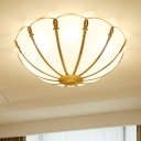 Scalloped Balcony Ceiling Mount Lamp Traditional Opal Frosted Glass 3/4-Light Gold Flush Mount Fixture