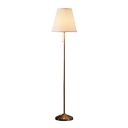 1-Bulb Conical Floor Lighting Simple Brass Pleated Fabric Stand Up Lamp with Pull Chain