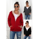 Leisure Hoodie Sherpa Liner Long Sleeve Hooded Zipper Front Relaxed Plain Hoodie for Women