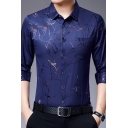 Simple Guys Shirt Patterned Long Sleeve Spread Collar Button Up Fit Shirt