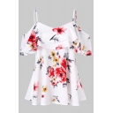 Popular Floral Print Ruffle Sleeve Zip Back Mini Summer A-line Dress