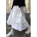 Fancy Women's Skirt Plain Tiered Side Pocket Elastic Waist Tiered Fully Lined Skirt