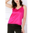 Womens Classic V-Neck Colorblocked Tape Panel Loose Cami Tank