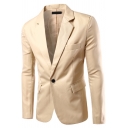 New Stylish Notched Lapel Single Button Long Sleeve Mens Linen Suit Blazer