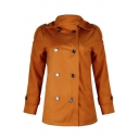 Women's Lapel Collar Double Breasted Fashion Woolen Coat with Pockets
