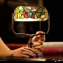 Single Butterfly Swivelable Piano Light Tiffany White Frosted Glass Pull-Chain Banker Desk Lamp