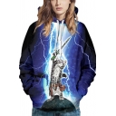 Spoof Mens Hoodie Dark Blue Lightning Cat 3D Printed Long Sleeve Relaxed Hoodie with Pocket