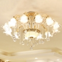 Clear and Frost Glass Ruffled Chandelier Traditional 10/12/18-Head Dining Room Wall Mounted Light in Gold