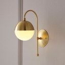 Gold Gooseneck Wall Lamp Postmodern Single Metal Sconce Light with Ball Milk Glass Shade