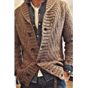 Fancy Men's Cardigan Button Fly Ribbed Trim Heathered Lapel Collar Long Sleeves Regular Fitted Cardgian